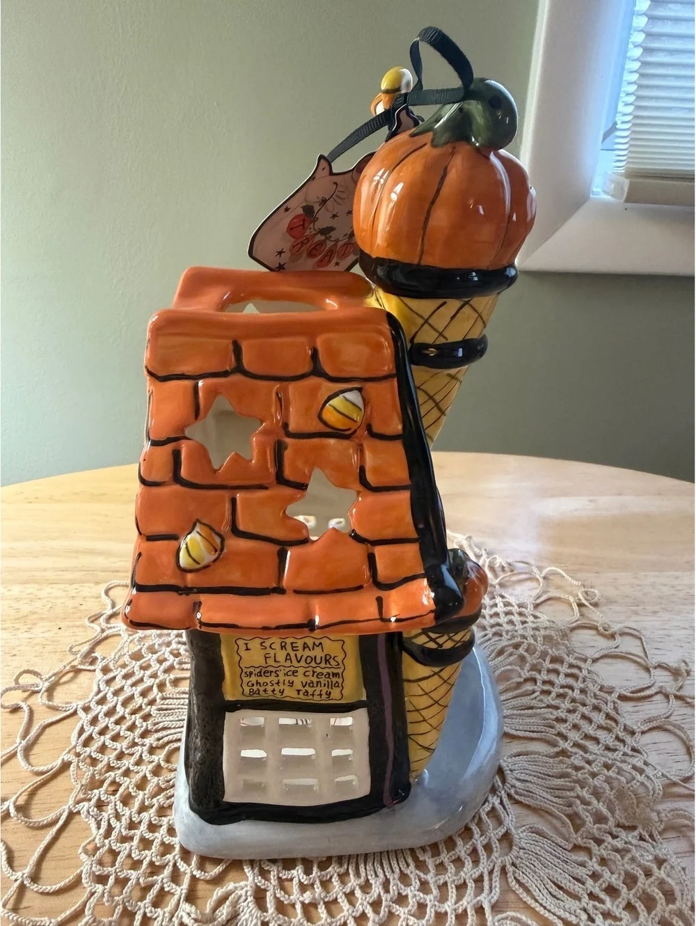 Blue Sky Clayworks Halloween Pumpkin Ice Cream Parlour Ceramic Candle Holder